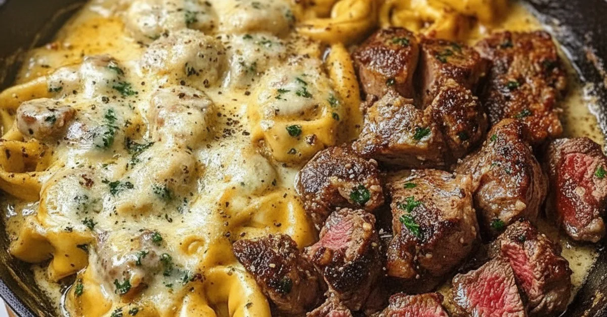 Irresistible: The Best Garlic Steak & Cheese Tortellini Skillet 4 Recipe image