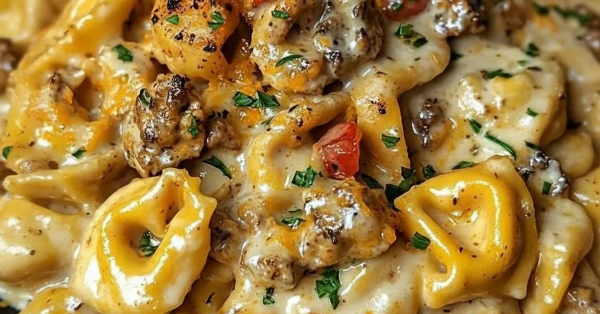 the ultimate loaded cajun alfredo tortellini skillet for dinner featured