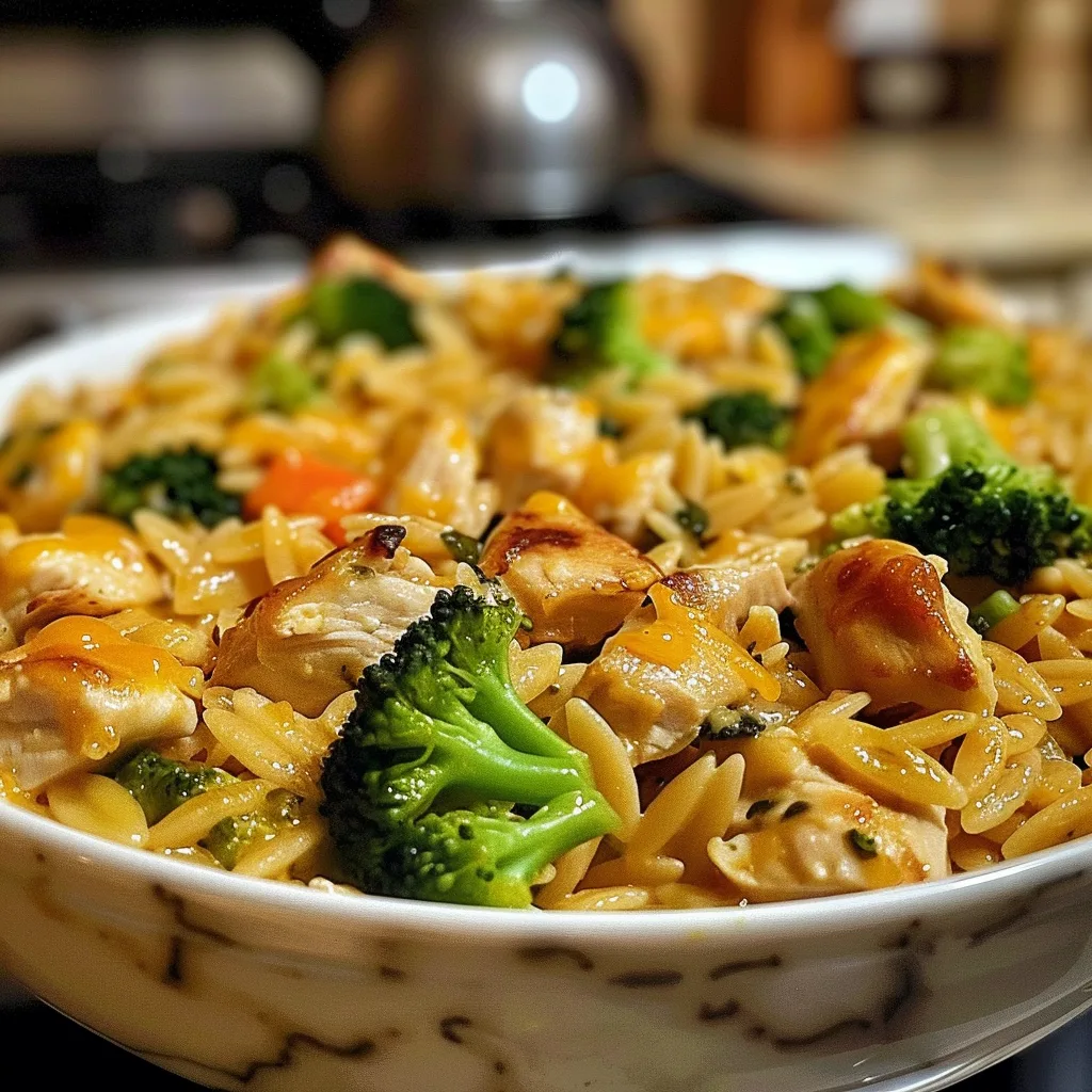 The Creamiest One Pot Cheesy Chicken And Broccoli Orzo Ever